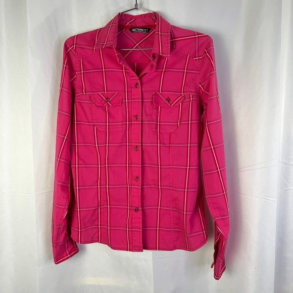 ARC’TERYX  PINK BUTTON DOWN SHIRT PLAID BUTTON DOWN SHIRT COTTON TOP SIZE MEDIUM - Picture 7 of 14
